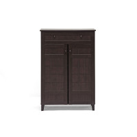 Baxton Studio Fp-1203 Glidden Dark Brown Wood Modern Shoe Cabinet Tall